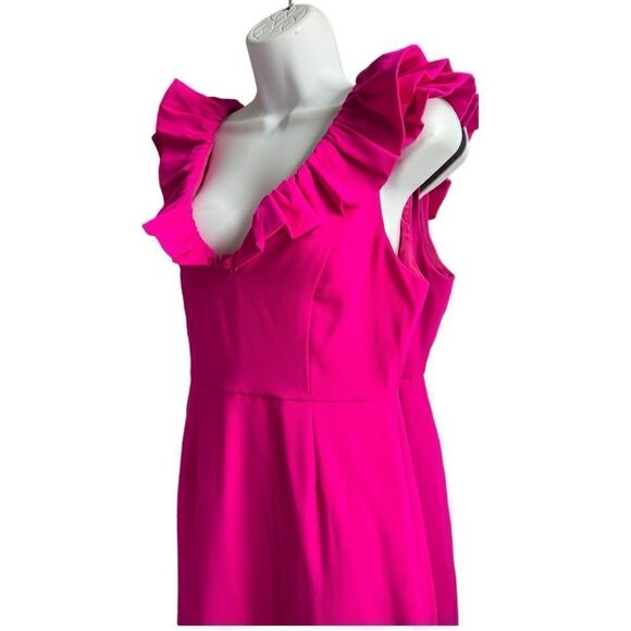 DO+BE Magenta V-Neck Ruffled Shoulder Dress Size M. - Picture 4 of 9